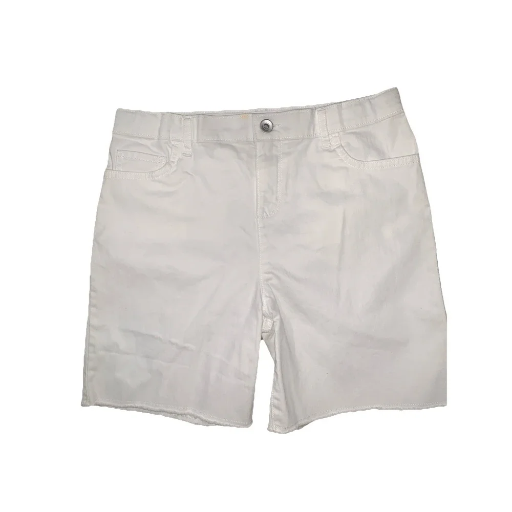 The Children's Place Girl's Jean‎ Shorts 2 Pack Sz 14 Denim White Raw Hem Summer